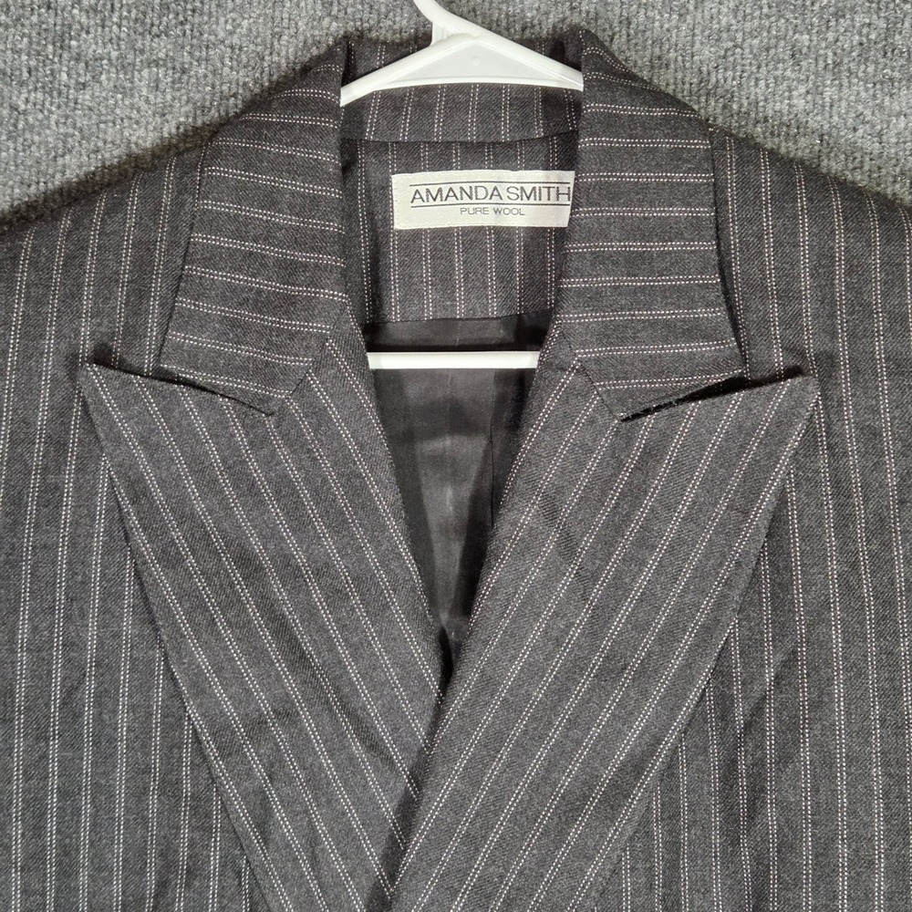 Amanda Smith Pure Wool Blazer Mens Gray Pinstripe Double Breasted Suit Jacket